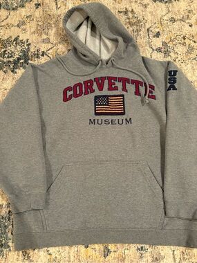 Vintage USA Corvette Museum Thick Longsleeve Hoodie Sweatshirt Medium American